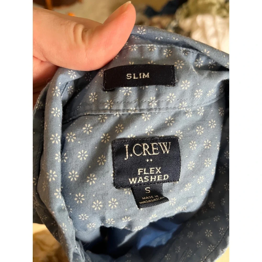 J. Crew Men's‎ Flex Washed Slim Fit Blue Printed Button Down Shirt- Size S